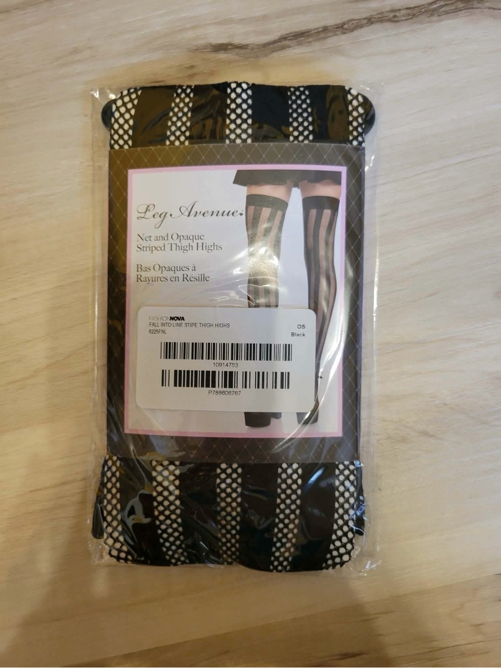 Leg Avenue Black Striped Net & Opaque Thigh Highs
